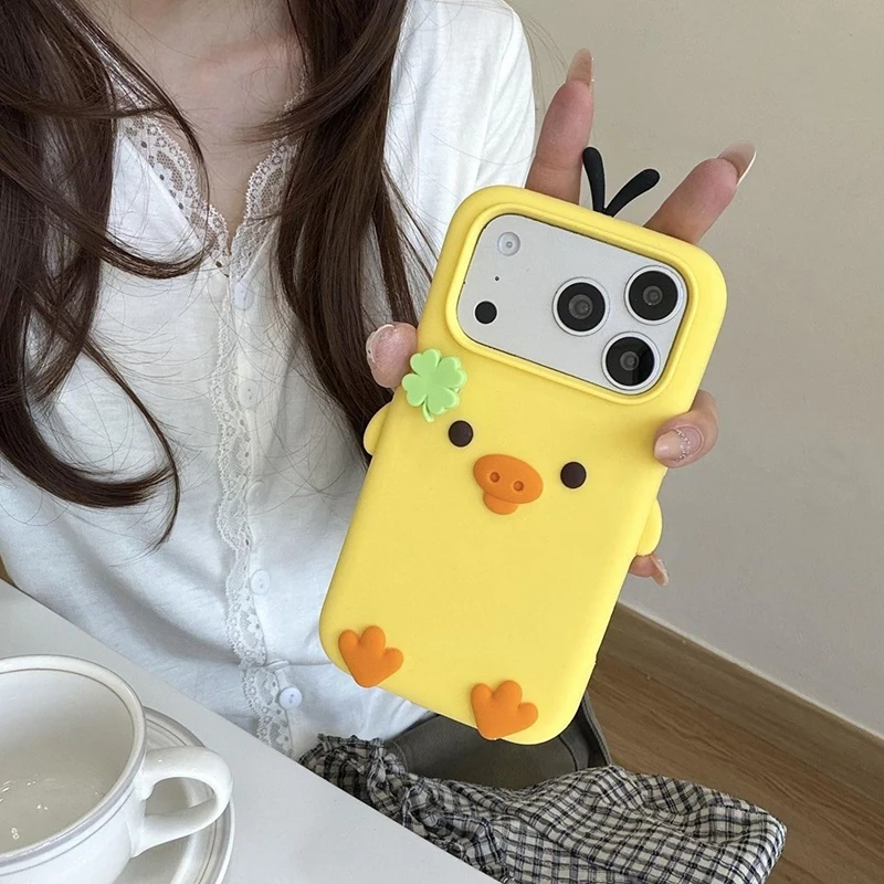 3D Rotate Cartoon Chick Cat Rabbit Soft Silicone Phone Case
