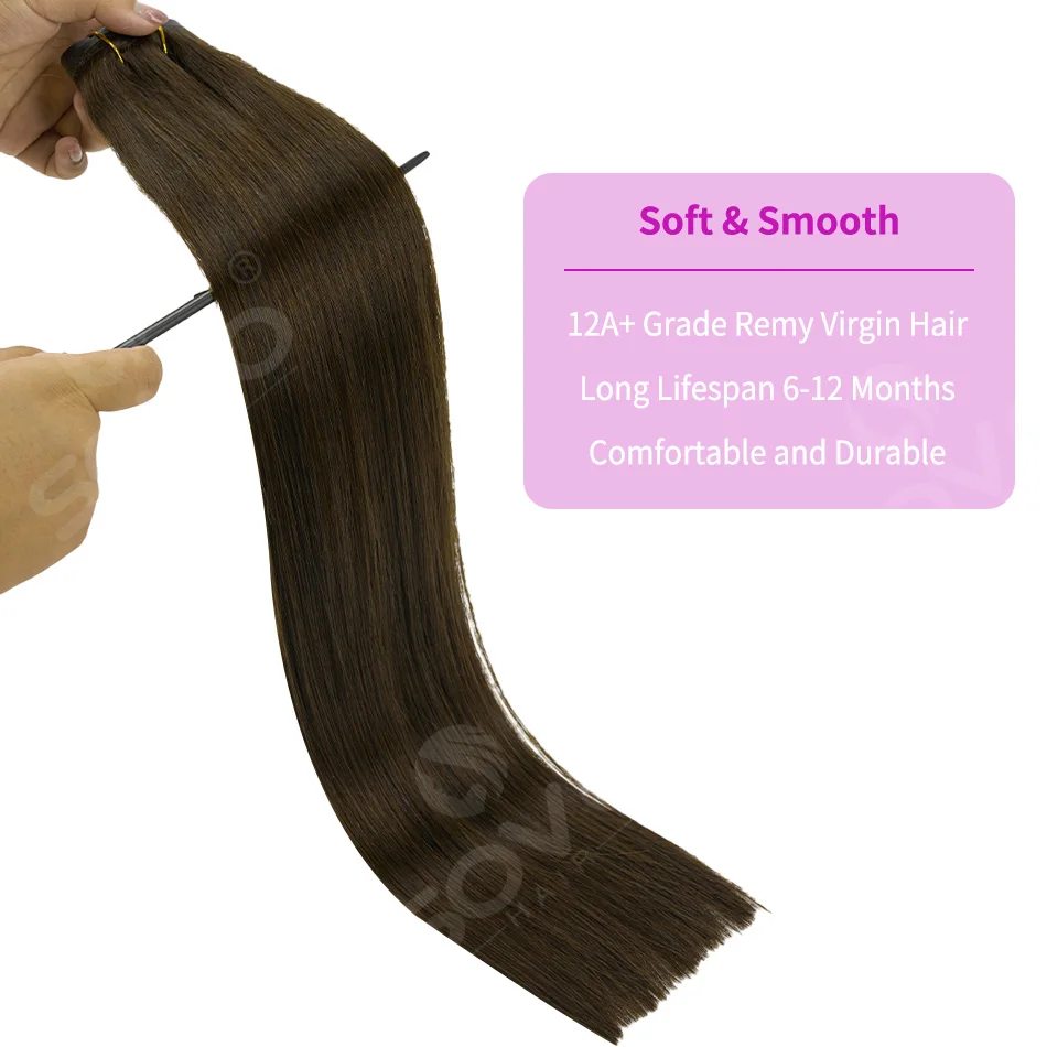 110G Tape PU Clip In Hair Premium Remy Clip In Human Hair Extensions 7pcs Clip-on Hair 14"-24" Balayage Ombre Mocha Brown Black 4