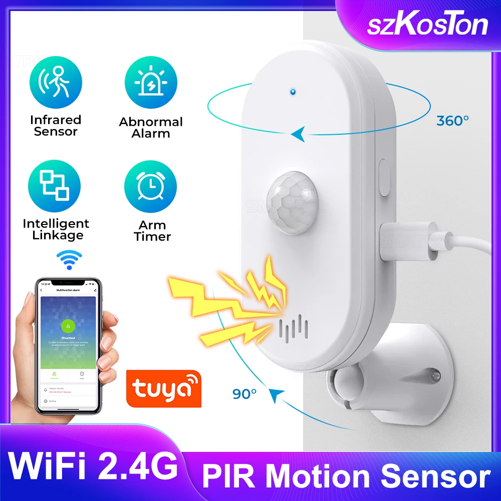 

Tuya WiFi PIR Motion Sensor Human Body Presence Detector with Arm Timing Smart Life 80dB Sound Security Protection Alarm System