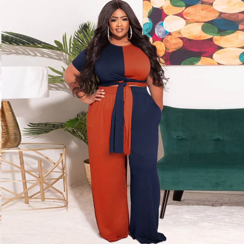 5xl Plus Size Sets For Women Pathwork Print Shirts And Wide Leg Pant 2022 Summer Two Piece Set