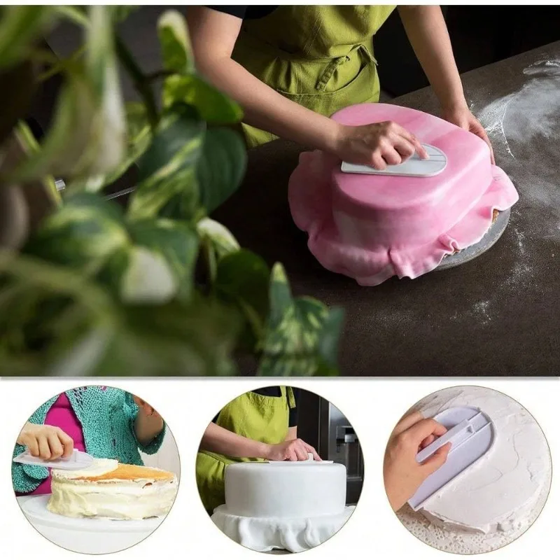 Cake Decorating Rotating Turntable with Anti-Slip Base Fondant Spatulas Edge Smoother Cream Leveling Tool Essential for Baking