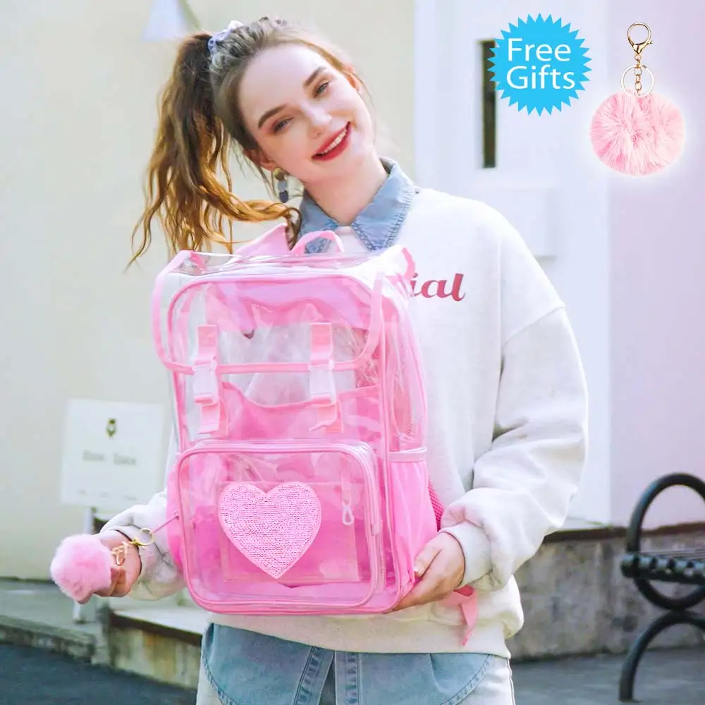 Kawaii Pink See Through Backpack Clear Backpack For School Heavy