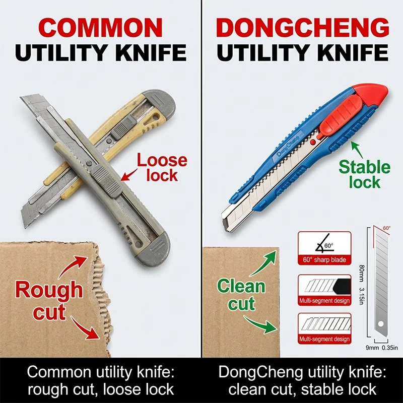 60 °   실버 블레이드 유틸리티 나이프 플라스틱 손잡이 + 10개 9mm 13-세그먼트 CK75 블레이드 종이 카펫 DIY용 날카롭고 내구성 있는 절단 도구