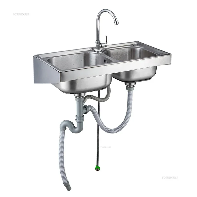 Stainless Steel Kitchen Sinks for Home Wall-mounted Dish-washing Kitchen Sink Wall-mounted Wash Basin with Bracket Washing Sinks