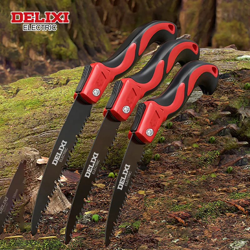 Folding Saw DELIXI ELECTRIC Manual SK5 Steel One-button Folding Design Sharp Blade for Cutting Wood Tree Garden