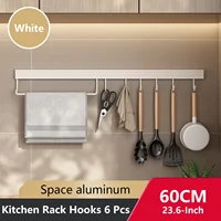 Wall Mounted Kitchen Hook Rack No-Punching Wall Hangers Rail Kitchen Utensils Rack Spoon Shovel Chopping Board Storage Rack 6
