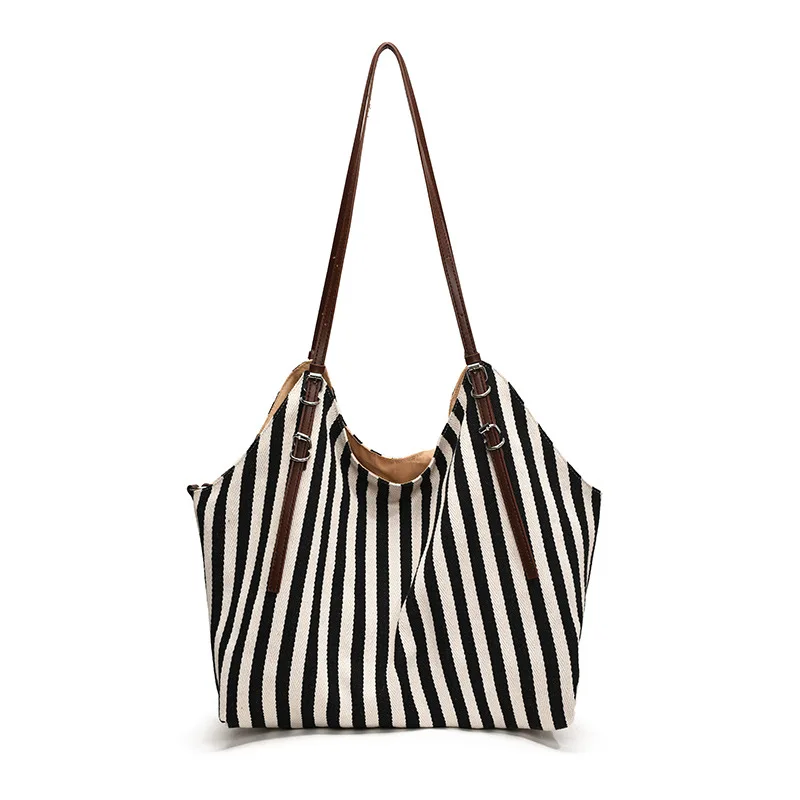 Large Capacity Canvas Bag for Women Fashion Striped Shoulder New Top-handle Travel Bag Shopping Tote Bolsa