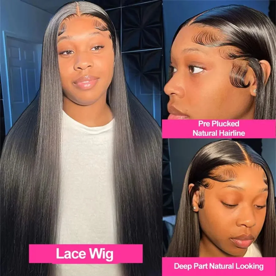 200% 13x4 13x6 HD Transparent Lace Frontal Wig Brazilian Pre Plucked With Baby Hair 5x5 Lace Closure Wig Bone Straight Hair 2