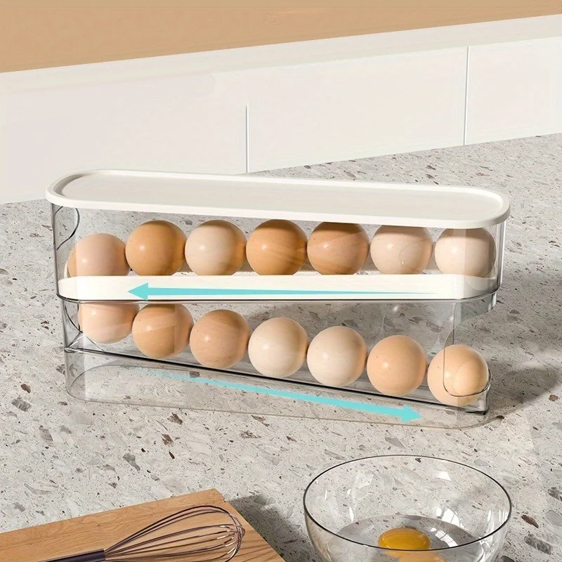 Egg Carton Slide Gadget Refrigerator Organizer Double Layer Automatic Egg Roller Kitchen Household Holder Kitchen Gadgets egg storage box egg roller egg roller rack