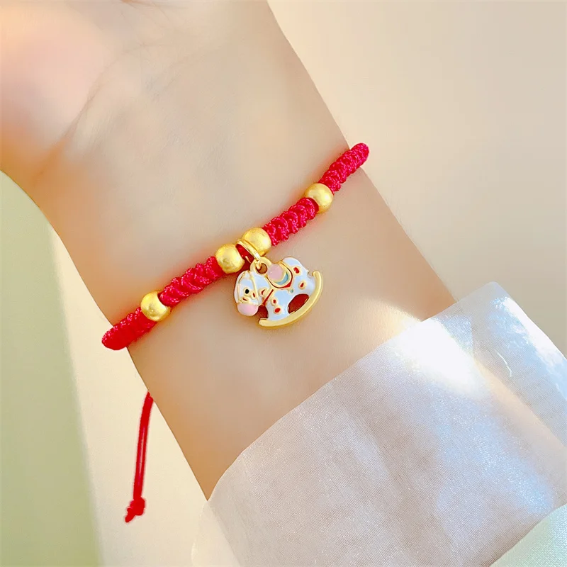 2026 New Year Zodiac Horse Lucky Braided Rope Bracelet Chinese Style Red Thread String Adjustable Bracelets Blessing Jewelry 5