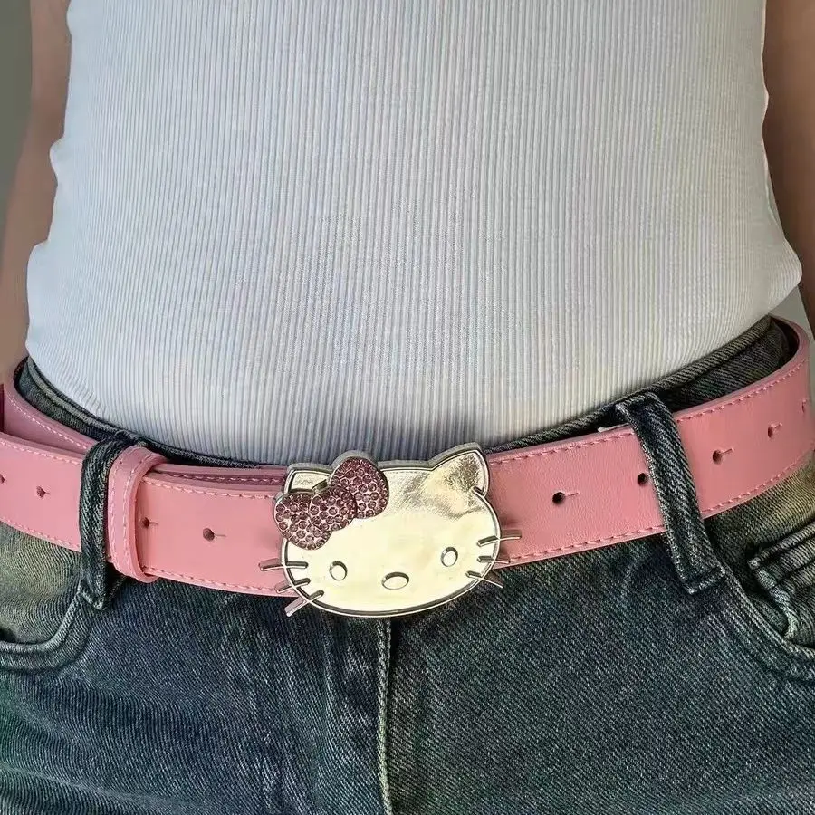 

Женский ремень Hello Kitty Y2K, модный декоративный ремень с плюшевой юбкой, розового цвета