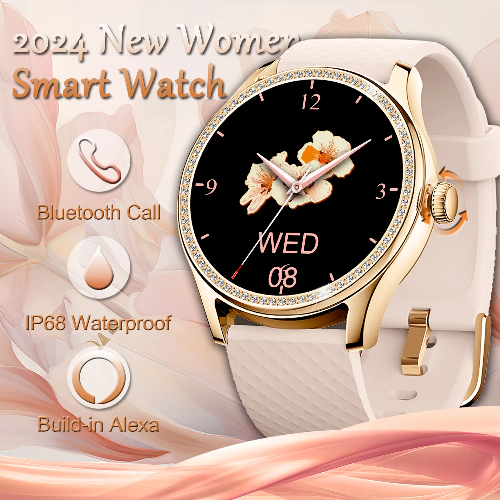 

2024 New Smart Watch IDW22 For Women Build-in Alexa 5ATM IP68 Waterproof Bluetooth Call Stress Test Blood Oxygen Heart Rate