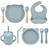 5/7/9 PCS Baby Feeding Tableware Set Baby Soft Silicone Bib Bib Sucker Bowl Plate Cup Spoon Fork Sets Non-slip Children's Dishes 3