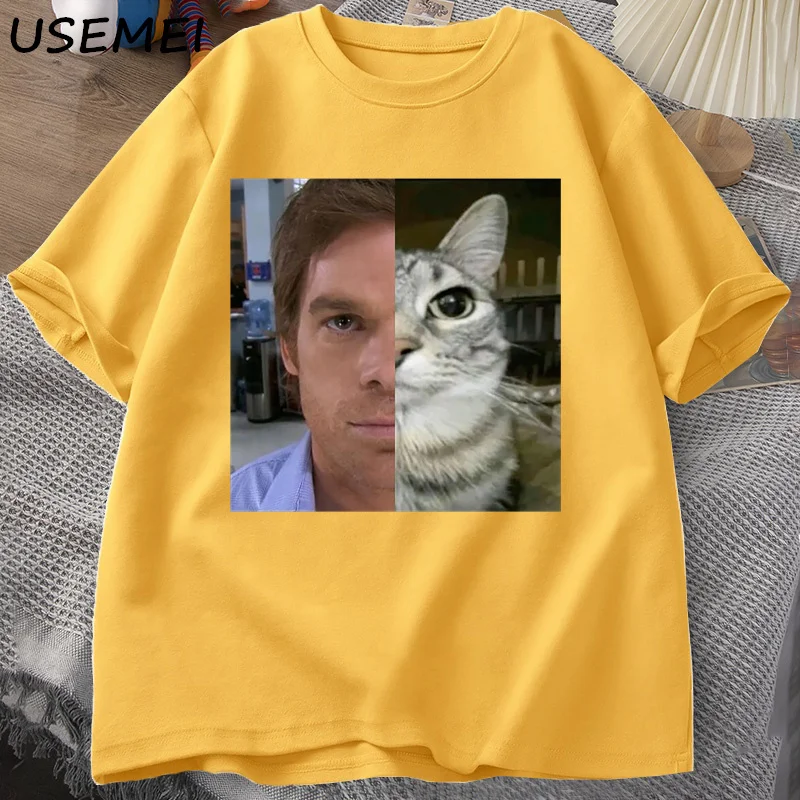 Lässiges Herren-T-Shirt Mit Handskelett & Katzen-Motiv - Kurzarm & Rundhals