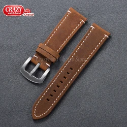 Universal Genuine Leather Quick Release Watch Strap - Brown Business Bracelet - 22mm (Dark Brown - Silver)