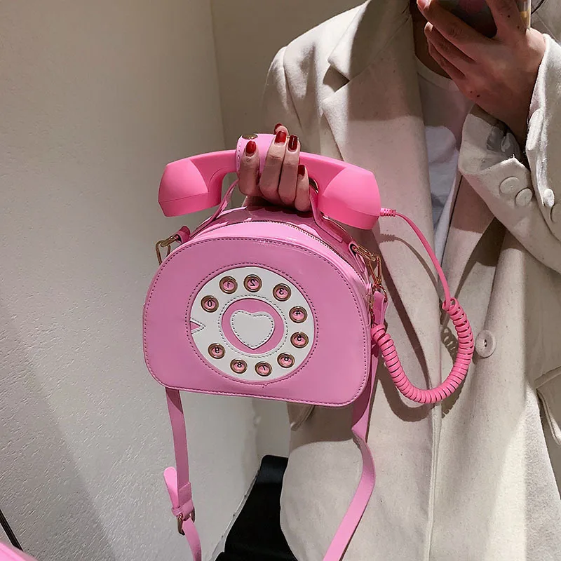 Telephone Shaped Purses PU Handbags for Women Retro Phone Top-Handle Shoulder Crossbody Bag Female Totes
