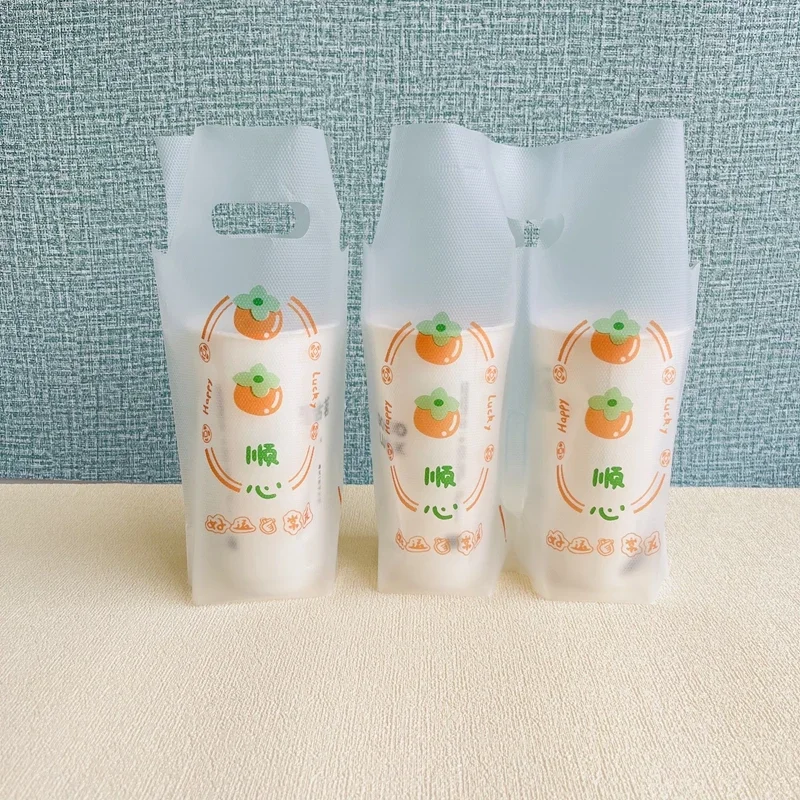 100pcs Milk Tea Plastic Packing Bag for Takeaway drinks Beverage Packaging Bag New Cartoon Disposable Single Cup Double Cup Bag 2