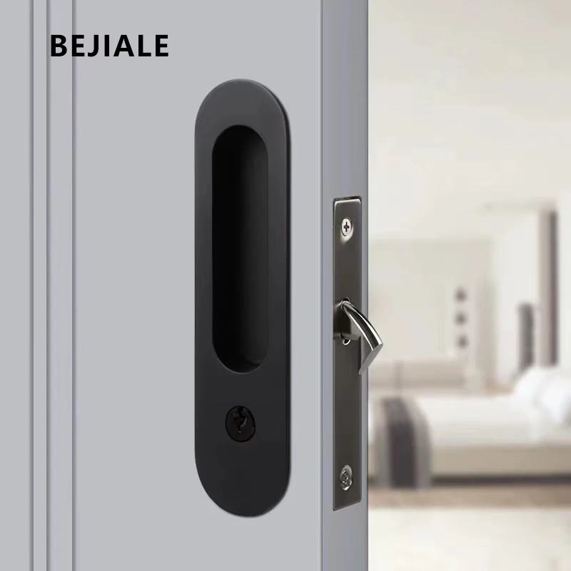 Kitchen Bathroom Sliding Door Lock Shift Door Lock Invisible Wooden Dark Black Shift Handle Trip