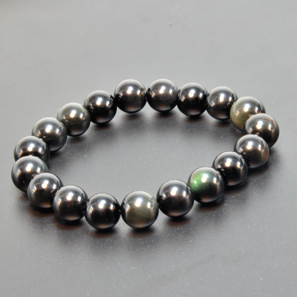 Natural Gem Bracelet Natural Colorful Sheen Obsidian Bracelet 16mm 10mm for Men Women Crystal Jewelry Yoga Healing Rosary Beads