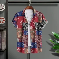 2025 Hawaiian Shirt Men Fashion Flower Geometric Printed Blouse Single-breasted Beach Short SleeveTops Men's Holiday Clothing 2