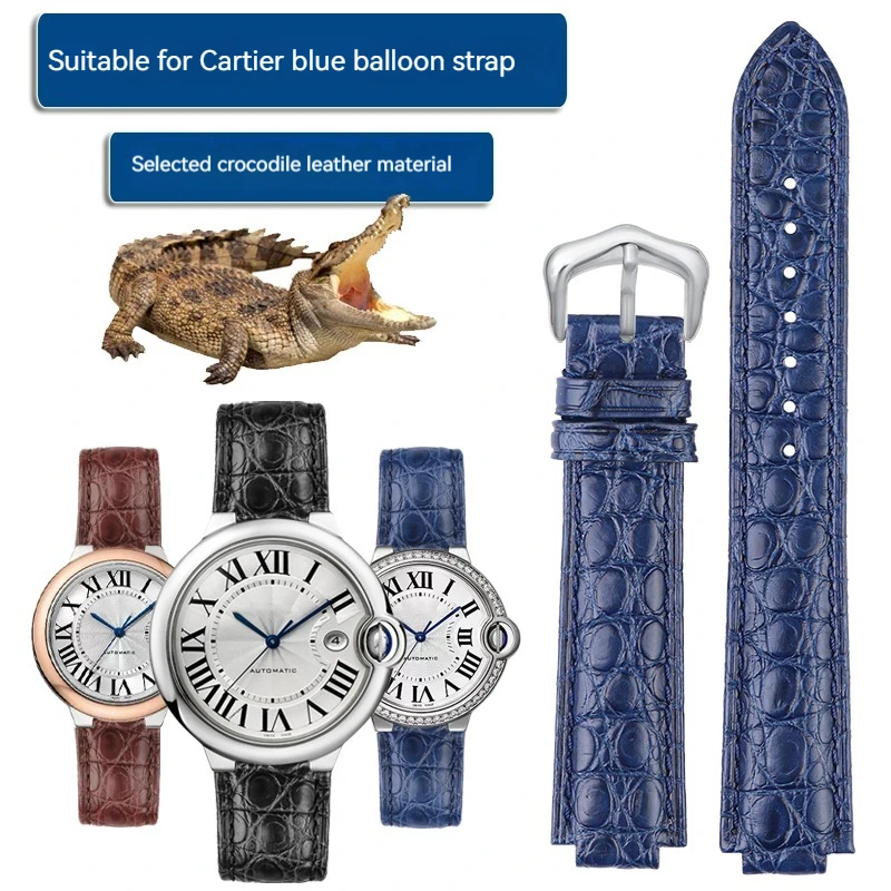 

Convex interface Crocodile leather watch strap For Cartier blue balloon WSBB0025 W69012Z4 Series 18-11mm 20-12mm watchband