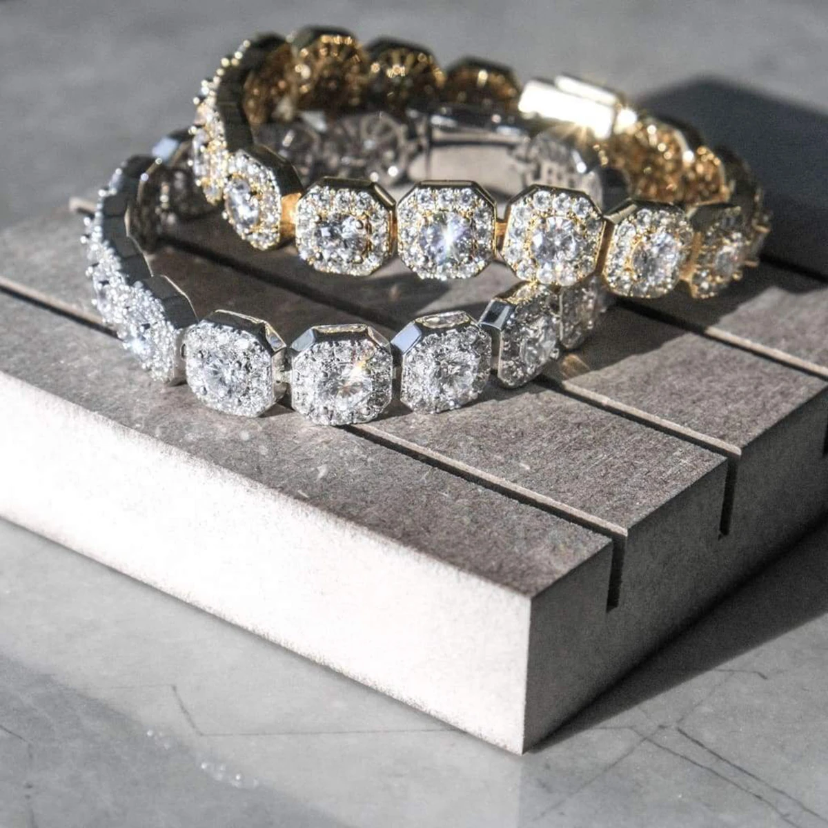 Dubss Square Cluster Zirconia Link Bracelet for Women 24K Real Gold Color Plated Hip Hop Rock Street Jewelry