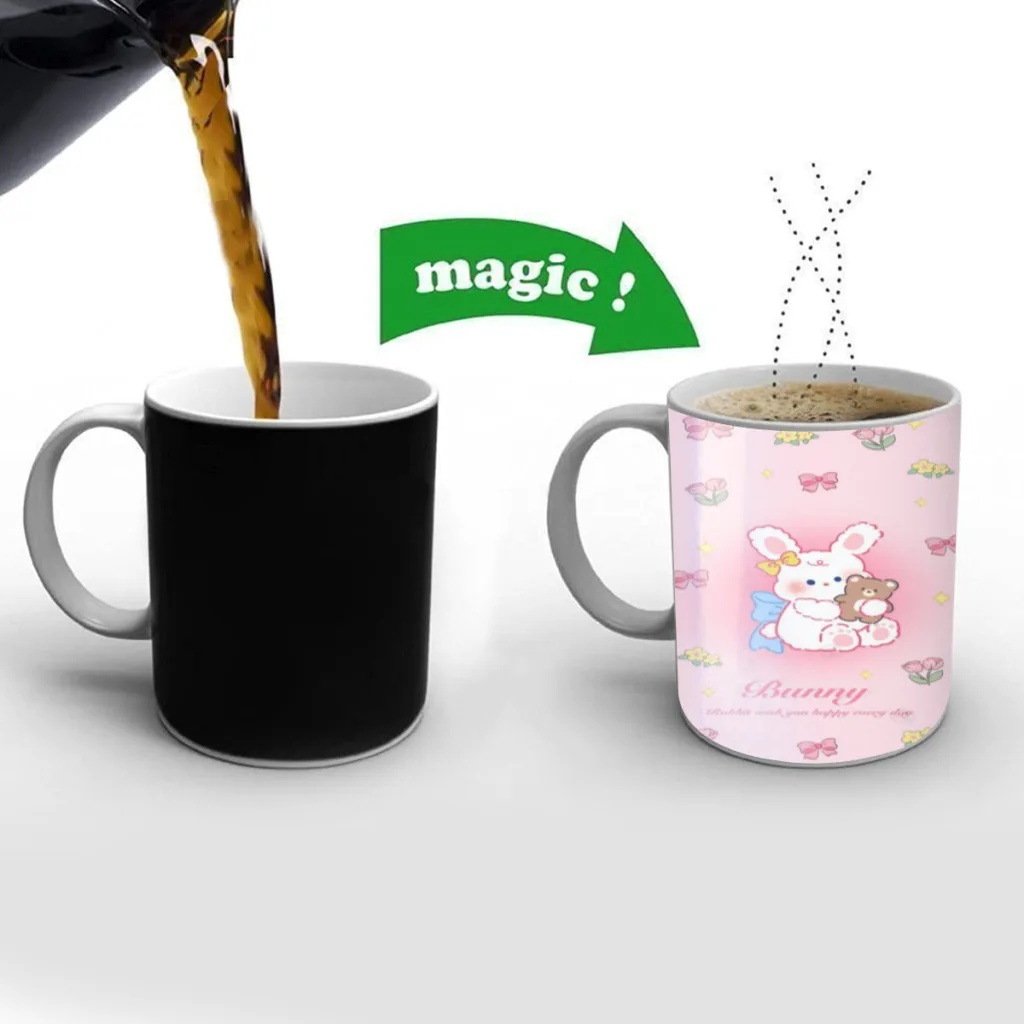 

Cute Bunny Cartoon Coffee Mugs Color Change Tea Cup Milk Cups Interesting Gifts