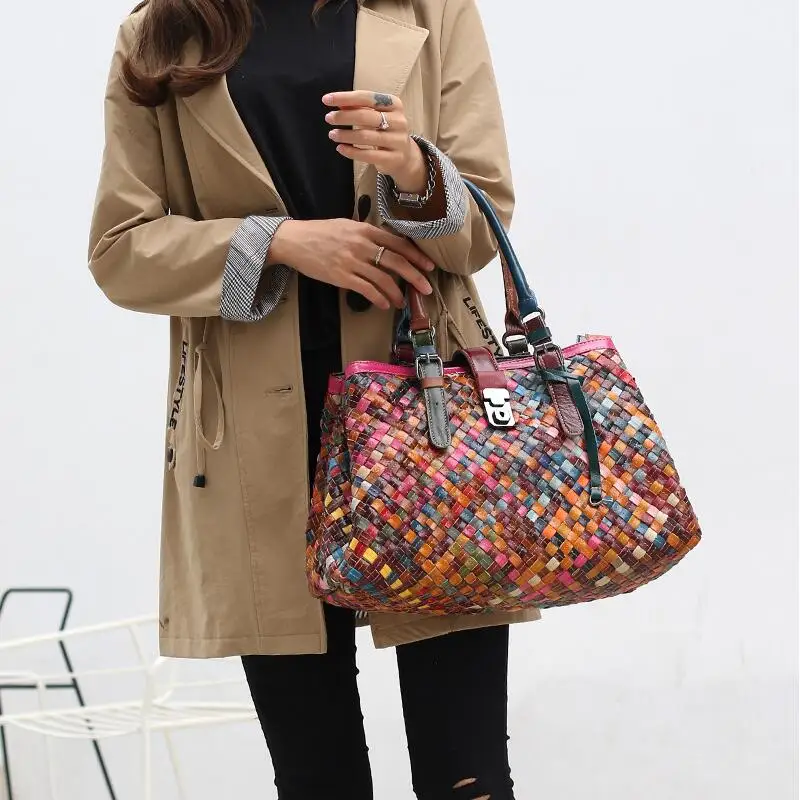 سان ماريز متعدد الألوان جلد طبيعي حقائب منسوجة سعة...