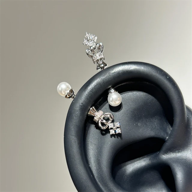 1pcs New Crown Pearl 316L Stainless Steel Spiral Ear Bone Nail New Fashion Y2K Earrings for Women Ear Piercing Cochlea Jewelry