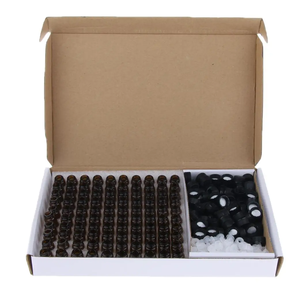 

100 упаковок 1-3 мл флакон для эфирного масла из янтарного стекла, редуктор с отверстием и винт