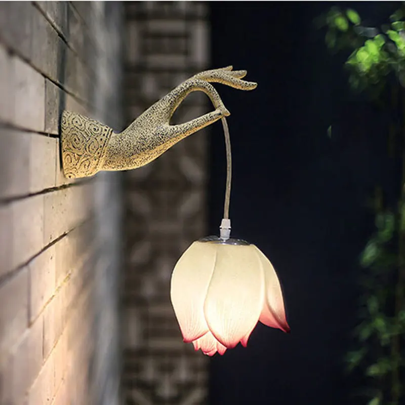 

Modern Chinese Lotus Wall Lamp Creative Art Hallway Corridor Left Right Hands Decoration Bra Teahouse Courtyard Light