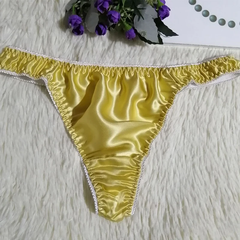 Men's Mulberry Silk T-Back Panties Low-Rise Breathable Sexy Solid Thong Underwear Fashion G-String Brief Male Bikini Underpant