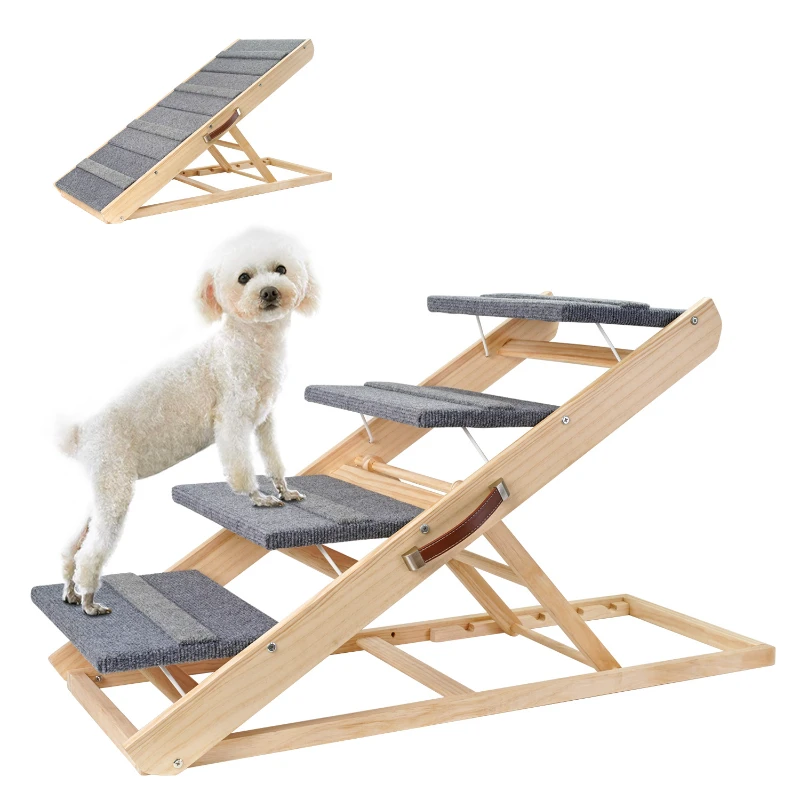 Pet Supplies New Adjustable Pet Ladder Solid Wood 4-layer Ramp Dog Stairway Accessible Ups And Downs Sofa Ladder