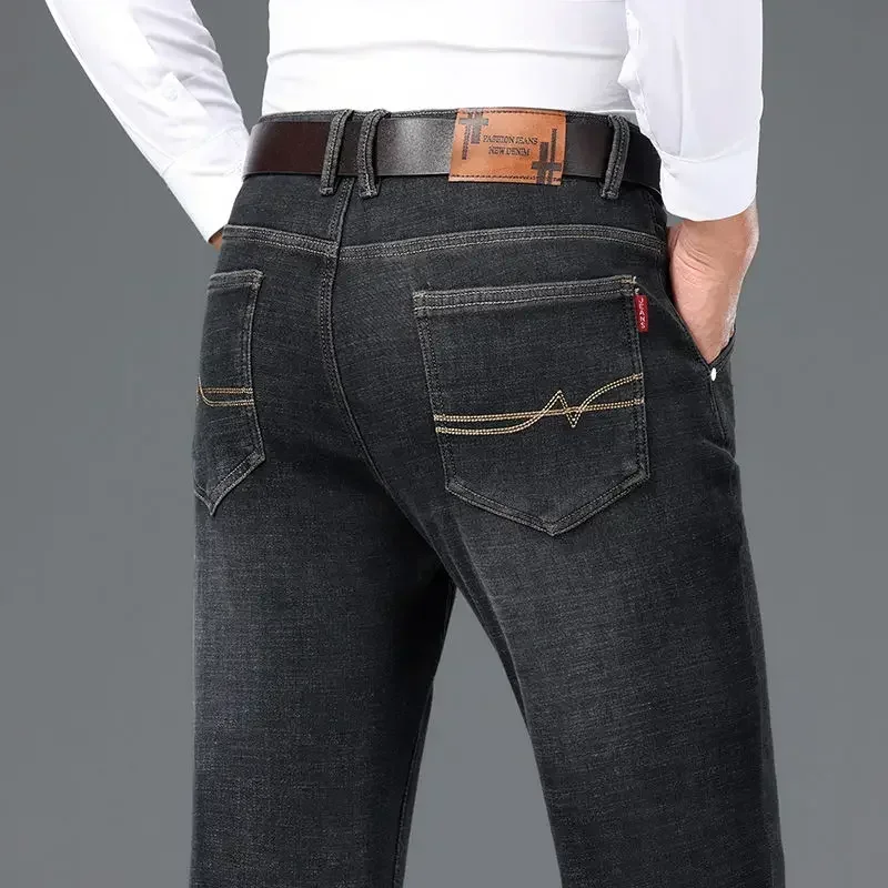 thumbnail image 1 of Pantalones vaqueros elásticos para hombre, rectos, con bolsillos, para trabajo, estilo retro, años 90, estilo gótico, 1 of 5