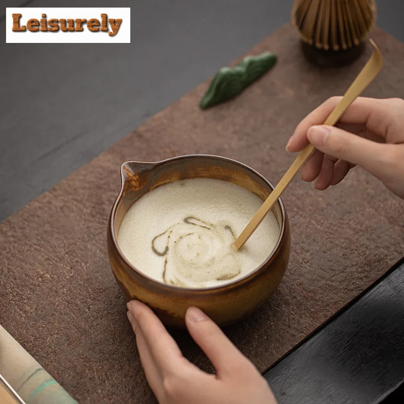 Ancient Kiln Change Ceramic Japanese Matcha Bowl Whisk Holder Set Temperature Resistant Matcha Tea Bowl Set With Spout For Trip