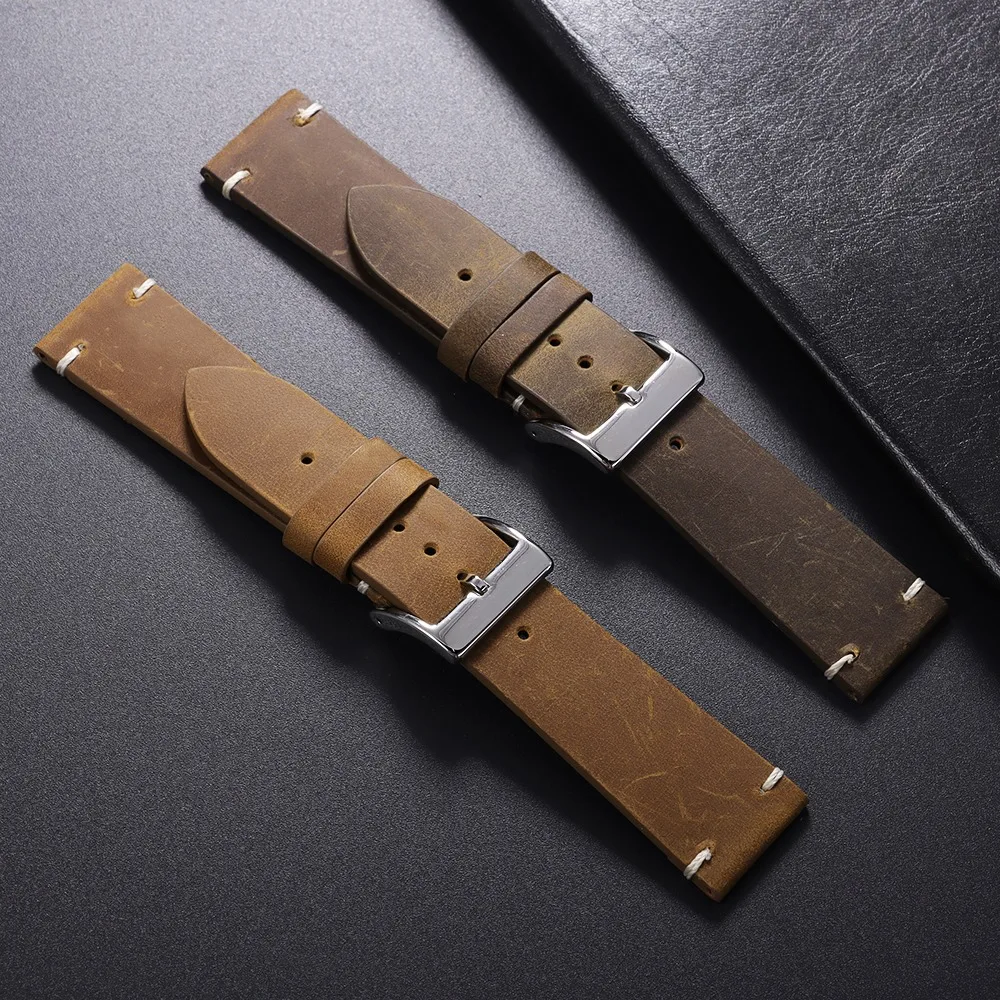 Premium Oil Wax Leather Watch Band - Classic Strap