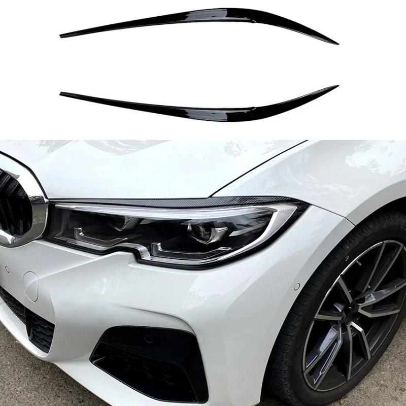 

For BMW 3 Series G20 320i 325i 330i 2019-2023+ Car Headlight Eyebrow Eyelid Cover Trim Decorative Gloss Black 2Pcs Body Kits ABS