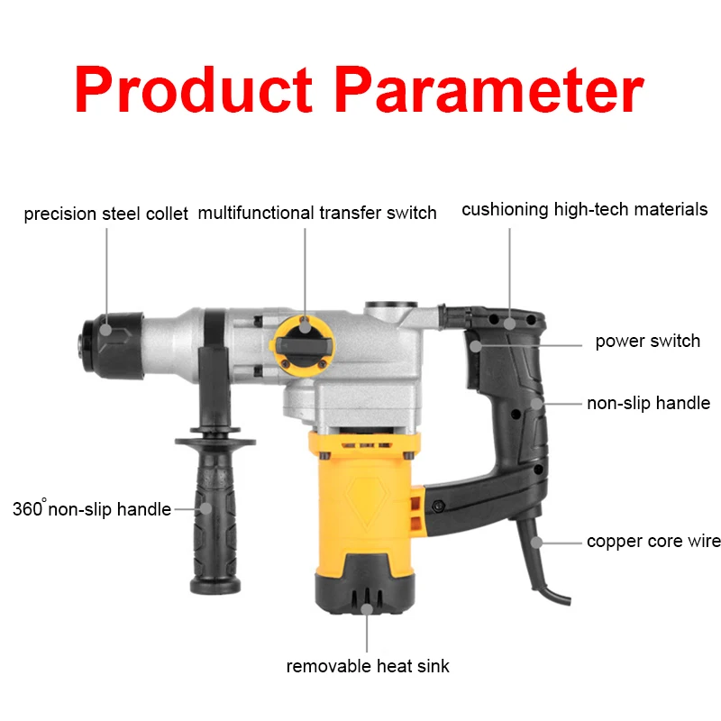 2000W 2200W Multifunctional Electric Hammer Industrial Impact Drill Hammer Electric Pick Rechargeable Hammer Power Tool 6