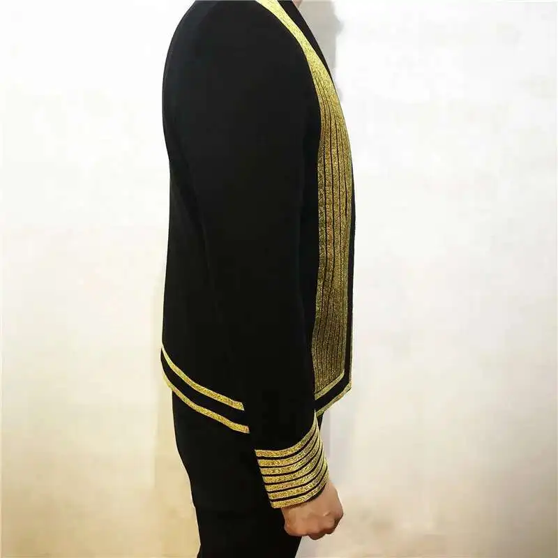 Style Gold Stripe Korean Slim Suit For Men's Walk Show Fashion Nightclub Blazer Performance Clothing Stylist Blazer Hombre