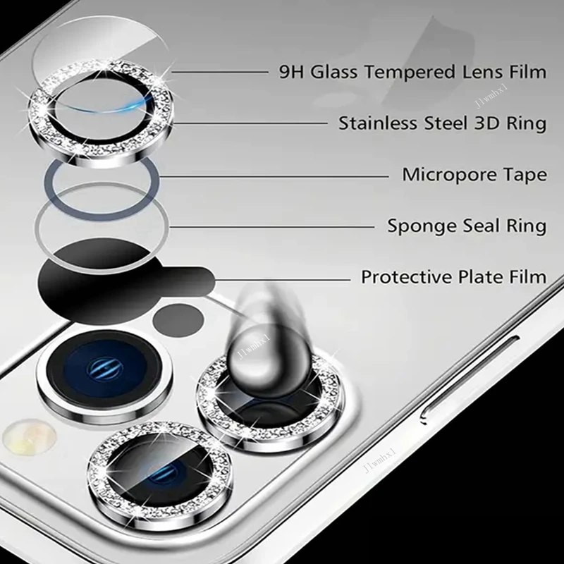 Bling Glitter Metal Camera Lens Protector - 2-3 Piece Set