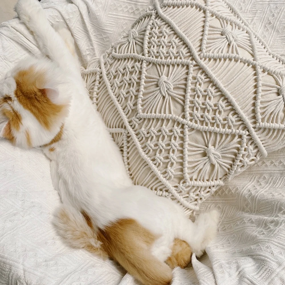 

Льняные наволочки из макраме, 100% хлопок, наволочки из ниток ручной работы, наволочка в богемном стиле с геометрией, домашний декор, 2 шт.