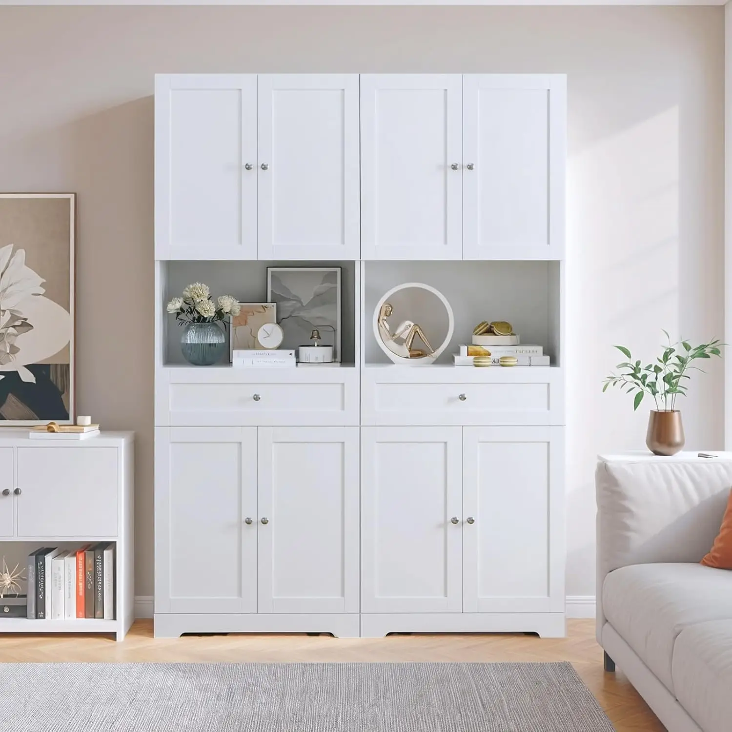 Tall Bathroom Storage Cabinets with Drawer, Modern Linen Cabinet with Doors & Shelves, 67"H Tall Storage Cabinet Freestanding