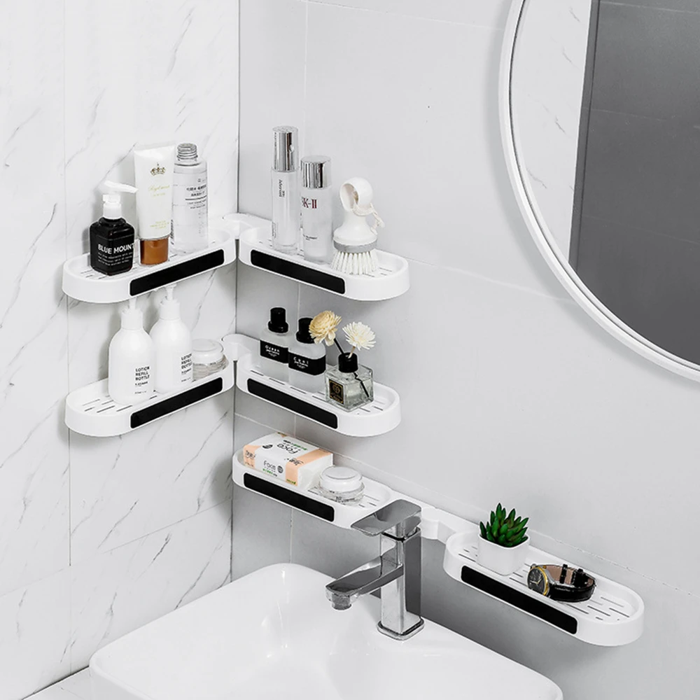 Bathroom Shelves Punch-free Revolving Rack Wall-mounted Corner Shelf Shower Storage Holder Kitchen Wall Storage Rack Organizer 3