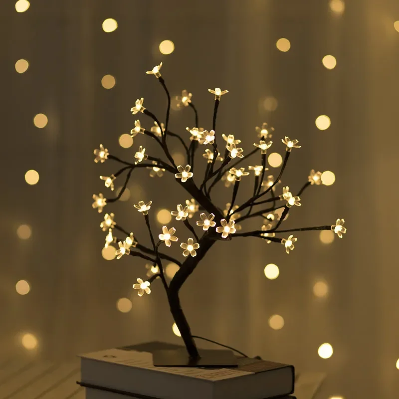 Lampada da tavolo a LED con albero di fiori di rosa artificiale fai-da-te a batteria con funzionamento USB decorazione a luce di albero Bonsai per la casa di san valentino
