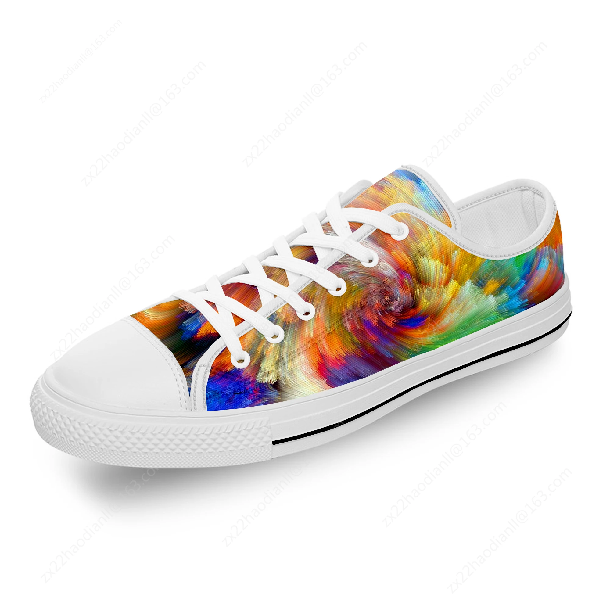 Cartoon Tie Dye Pattern Aesthetic White Cloth Fashion 3D Print Low Top Canvas Shoes Men Women Lightweight Breathable Sneakers