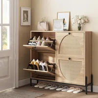 Rattan Shoe Cabinet Storage with 4 Flip Drawers, Freestanding Shoe Storage Organizer Cabinet for Entryway 2