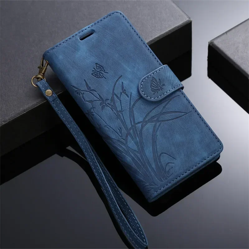 Embossed Leather Wallet Phone Case with Card Slots and Flip Cover