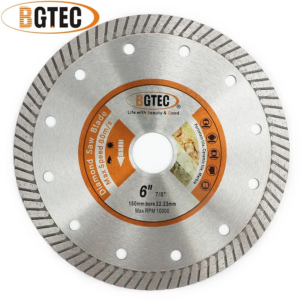 BGTEC 1pc 6inch Superthin Diamond Cutting Disc Turbo Saw Blade Ceramic Tile Granite Marble Quartz Stone 150mm Dry Cutting Plate