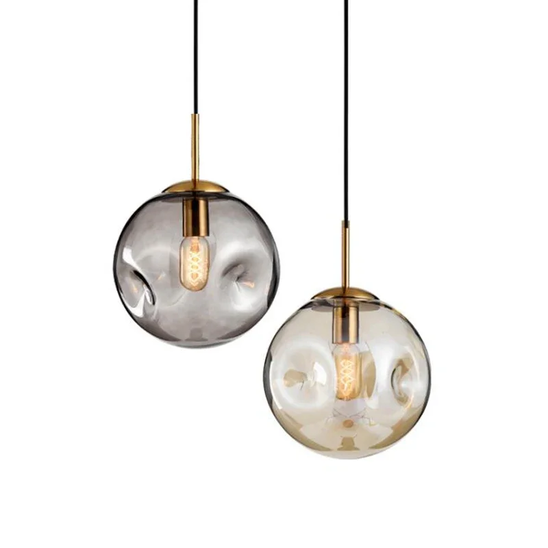 

Creative Led Pendant Lamps Loft Champagne Gray Glass Ball Dining Light Living Room Chandelier 25cm Lamp Light Fixtures