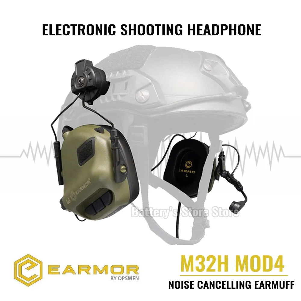 EARMOR-auriculares tácticos M32H MOD4, nuevo adaptador de riel de arco, auriculares de comunicación de aviación con cancelación de ruido para riel de casco rápido